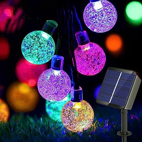 owwasd Solar Lichterkette Aussen, 30 LED 6.5M Solarlichterkette Außen Wetterfest 8 Modi Kristall Kugeln Solar Lampions für Garten, Terrasse, Balkon, Hochzeit (Bunt) von owwasd