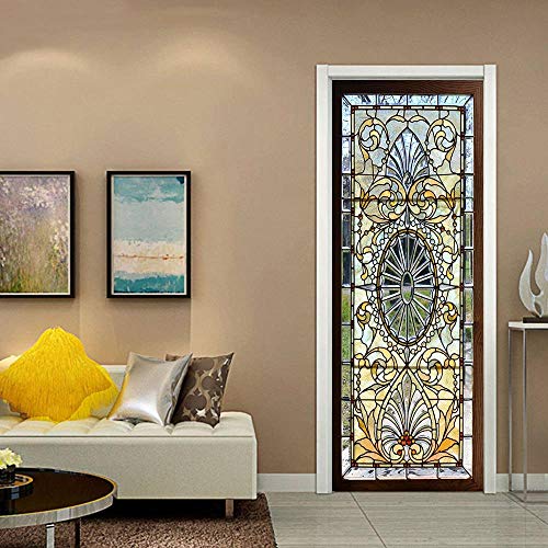 3D Türaufkleber Glasmuster Selbstklebende Wandmalerei Home Decoration Wandaufkleber Schlafzimmer Wohnzimmer Abnehmbare Poster Art Aufkleber-77 x 200 cm von oxiang