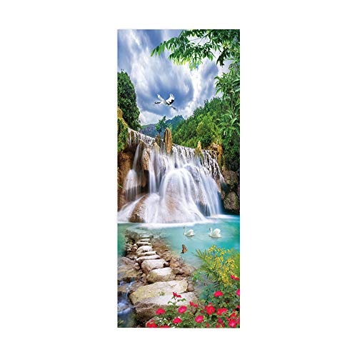 3d TüRaufkleber Wasserfall Selbstklebendes Wandbild Home Decoration Wandaufkleber Schlafzimmer Wohnzimmer Abnehmbare Poster Art Aufkleber-90x200cm von oxiang