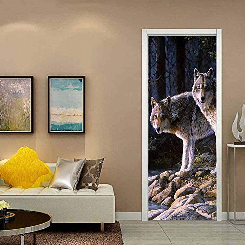 3d TüRaufkleber Wolf Selbstklebendes Wandbild Home Decoration Wandaufkleber Schlafzimmer Wohnzimmer Abnehmbare Poster Art Aufkleber-90x200cm von oxiang