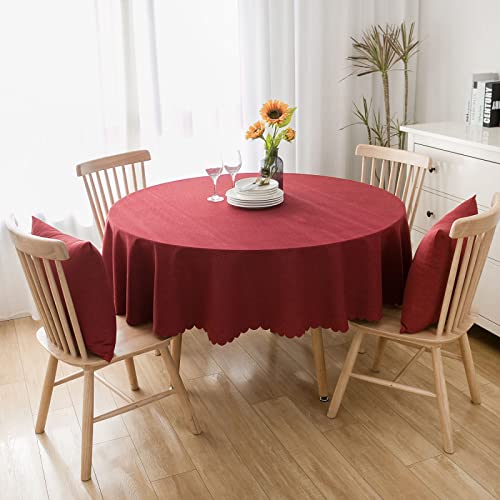 Baumwolle Und Leinen Einfarbig Tischdecke Runde Fleckabweisende Esstisch Outdoor Tischdecken,180cm,rot von oxiang
