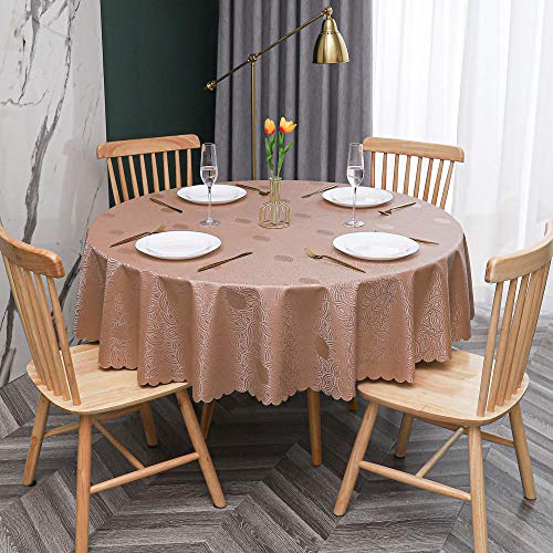 PVC Tischdecke Runde Fleckabweisende Und Wasserdichter Esstisch Outdoor PVC Tischdecken Verlässt Braun-140cm von oxiang