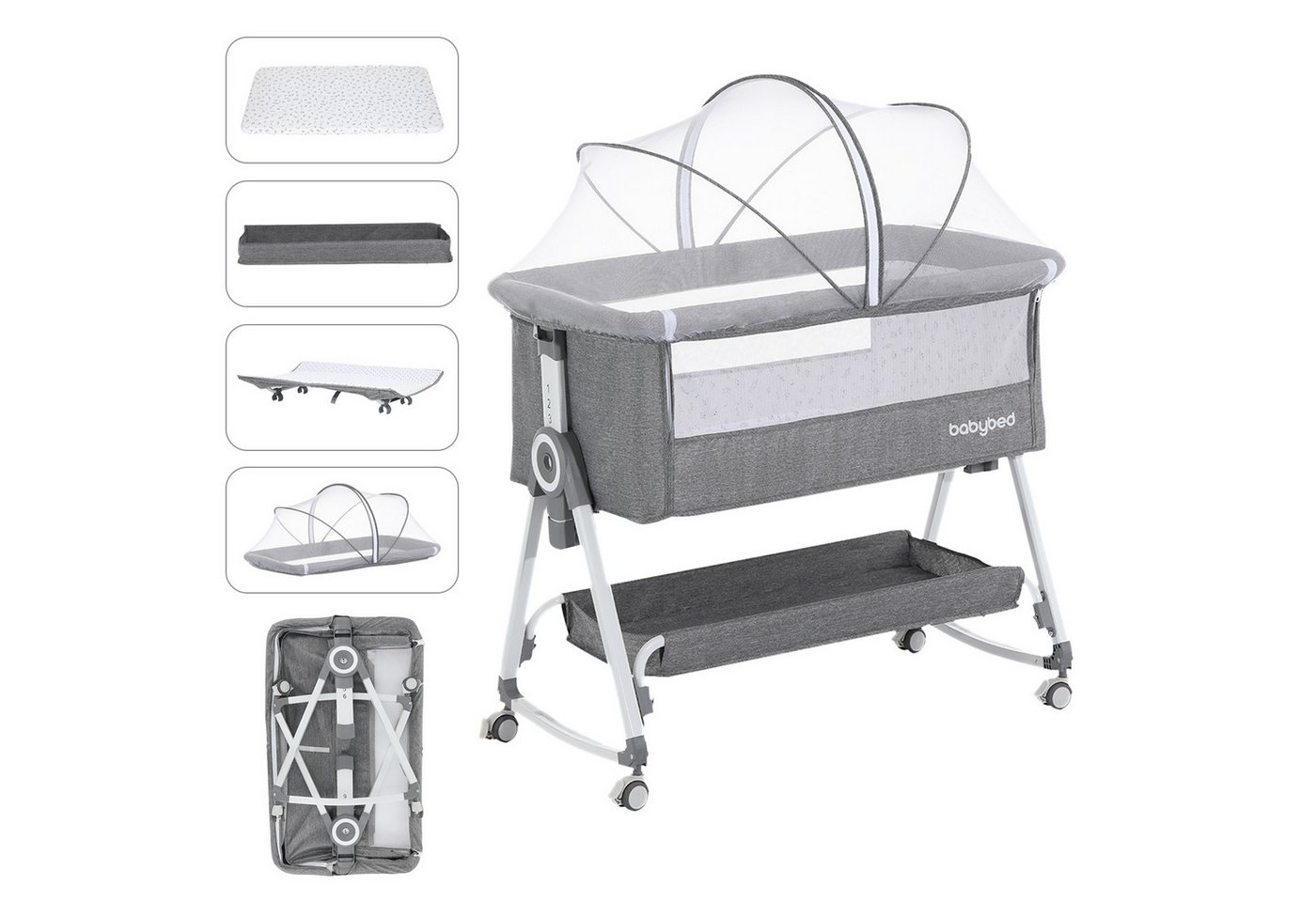 oyajia Beistellbett 3 in 1 Babybett Babywiege für Neugeborene Schaukelbettchen Rädern, 6-stufige Höhenverstellung, mit Rollen, Matratze und Moskitonetz oyajia Beistellbett 3 in 1 Babybett Babywiege für Neugeborene Schaukelbettchen Rädern, 6-stufige Höhenverstellung, mit Rollen, Matratze und Moskitonetz von oyajia