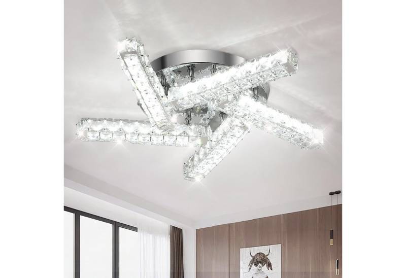 oyajia Deckenleuchte 24W Luxus LED Deckenleuchte 50cm, Modern K9 Kristall Deckenlampe 6500K, LED fest integriert, ‎Kaltweiß, Edelstahl Sternform Glanz Deckenleuchte, für Wohnzimmer Flur Hotel von oyajia