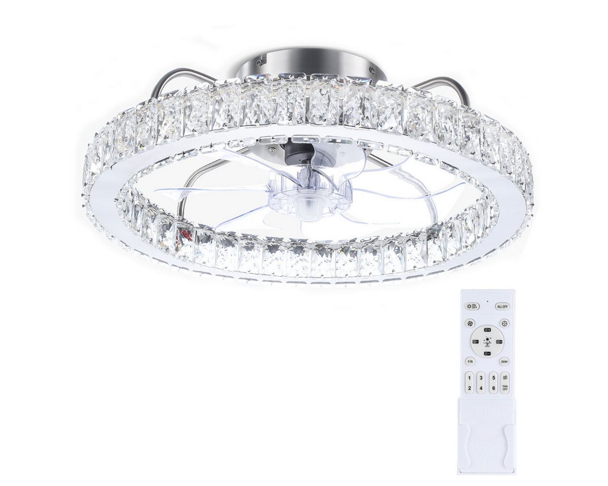 oyajia Deckenleuchte 36W LED Deckenlampe Deckenventilator, 6-stufiger Lüfter, Ø50cm, Kristall-Lampenschirm, LED fest integriert, Kaltweiß/Naturweiß/Warmweiß, LED Decken Ventilator Leuchte,Dimmbare LED-Beleuchtung für den Innen oyajia Deckenleuchte 36W LED Deckenlampe Deckenventilator, 6-stufiger Lüfter, Ø50cm, Kristall-Lampenschirm, LED fest integriert, Kaltweiß/Naturweiß/Warmweiß, LED Decken Ventilator Leuchte,Dimmbare LED-Beleuchtung für den Innen von oyajia