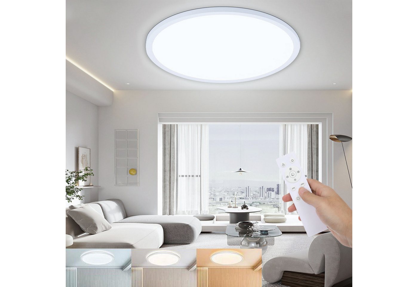 oyajia Deckenleuchte 50cm Ultradünne LED Deckenleuchte,36W 3600LM Dimmbar mit Fernbedienung, LED fest integriert, Warmweiß, Naturweiß, Kaltweiß, Flach Panel Lampe für Wohnzimmer, Schlafzimmer,Büro, Küche, Bad von oyajia