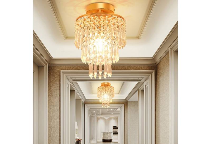 oyajia Deckenleuchte Goldene Edelstahl Kristall Kronleuchter Deckenlampe, E14 Lampenfassung, LED wechselbar, Ø20x28cm Chrom-Stil Deckenleuchte, für Schlafzimmer, Flur, Esszimmer von oyajia