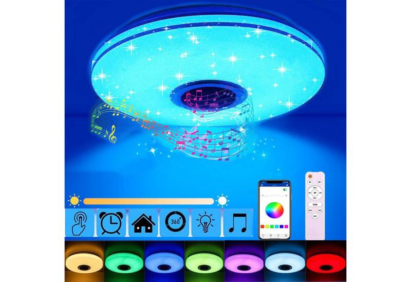 oyajia Deckenleuchte LED Deckenlampe mit Bluetooth Lautsprecher, RGB Dimmbar, LED fest integriert, RGB/Kaltweiß/Naturweiß/Warmweiß, Dimmbar mit Fernbedienung oder APP,für Schlafzimmer Küche Wohnzimmer von oyajia