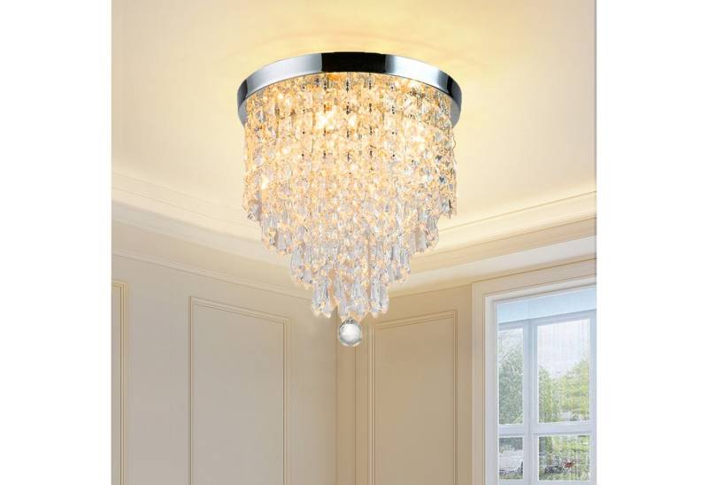oyajia Deckenleuchte Modern Kristall Kronleuchter, Deckenleuchte mit G9 Basis 25cm x 32cm, LED wechselbar, Mini Chrom-Stil Unterputz Deckenlampe Schlafzimmer Küche Flur Deko von oyajia