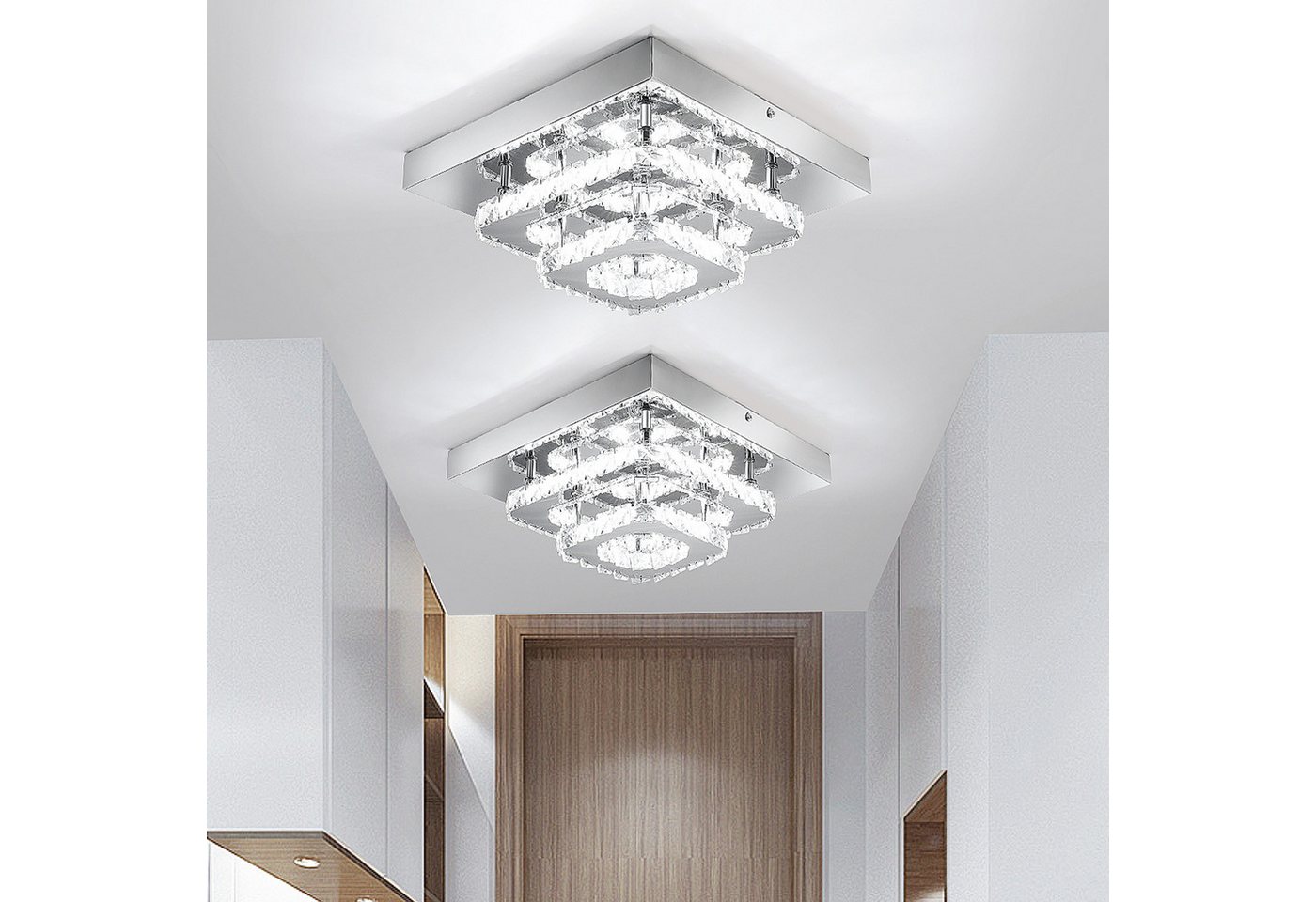 oyajia Deckenleuchte Moderne Kristall LED Deckenlampen, 12W Luxus Mini Kronleuchter, LED fest integriert, Tageslichtweiß, 20x20x10cm Quadrat Deckenleuchte für Wohnzimmer Küche Flur Badezimmer von oyajia