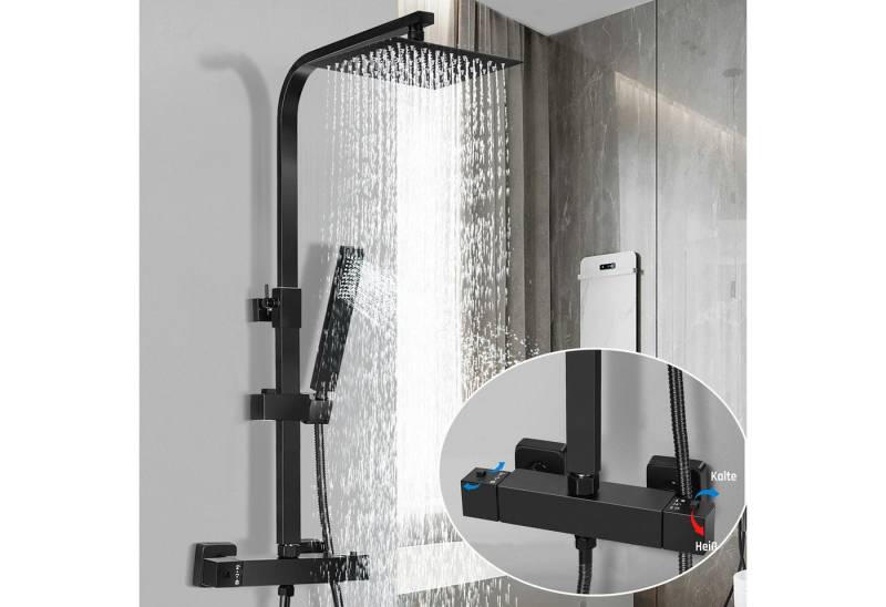 oyajia Duschsystem Edelstahl Duschstange Set Messing Wasserhahn Duschset, 2 Strahlart(en), Thermostat Duschstangen Edelstahl Duscharmaturen Set Wassersparend von oyajia