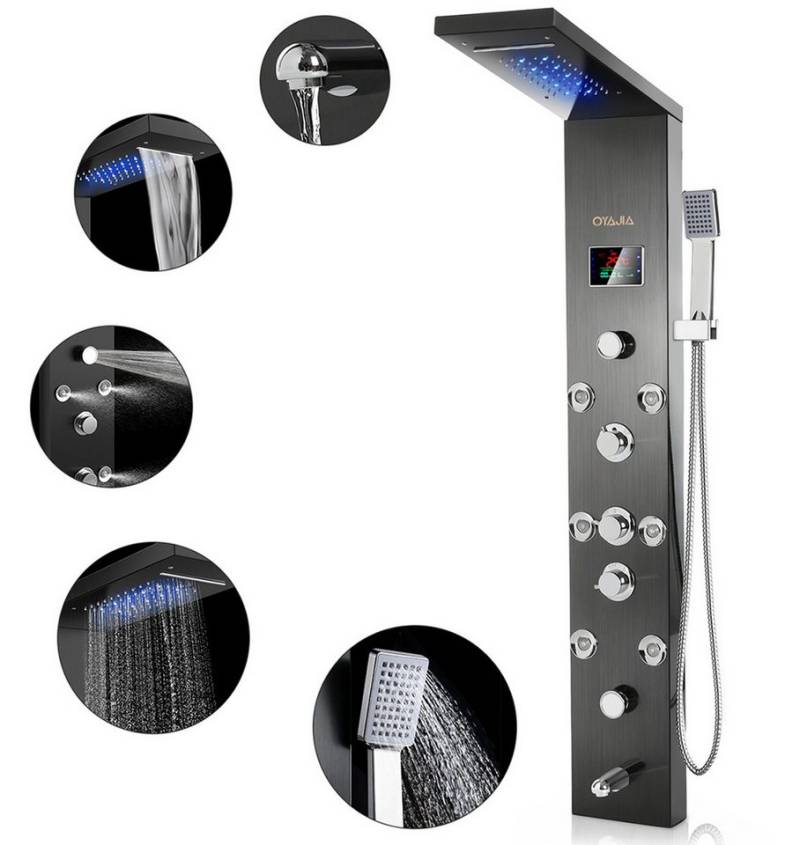 oyajia Duschsystem Modernes Duschpaneel Höhe 136 cm 5 Strahlart mit Massage & LED Display, Höhe 136 cm, 5 Strahlart(en), Wandmontage Duschset mit Regendusche,Handbrause & Verstellbarem Strahl von oyajia