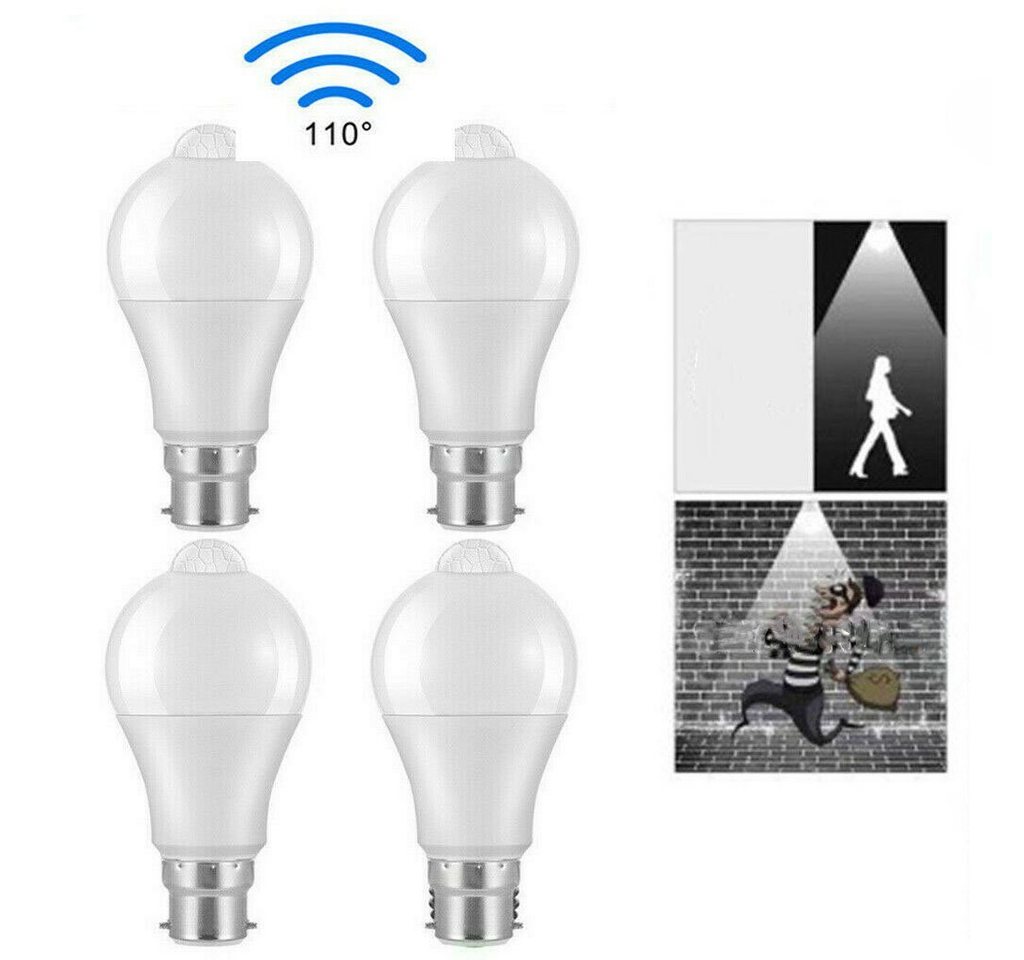 oyajia E27 LED Intelligente Lampe, 12W LED-Lampe mit Bewegungssensor Sensor Smarte Lampe, Automatische Glühbirne für Haustür Balkon Garage Treppen,1/2/4 Stück von oyajia