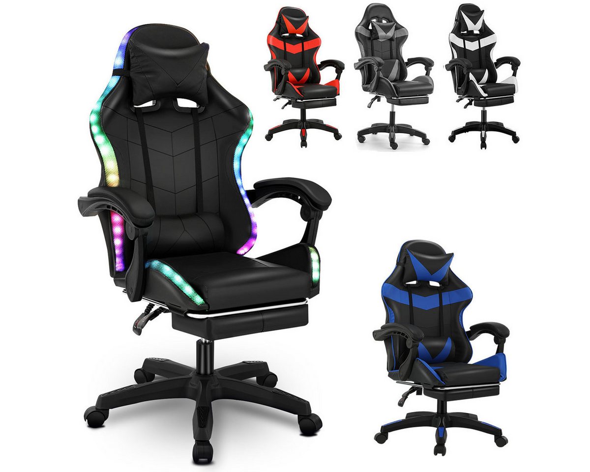 oyajia Gaming Chair Gaming Stuhl Bürostuhl Ergonomisch mit Kopfkisse, Massage Lendenkissen, Verstellbare Rückenlehne mit Fußstütze,Gaming Stuhl 130kg Belastbarket von oyajia