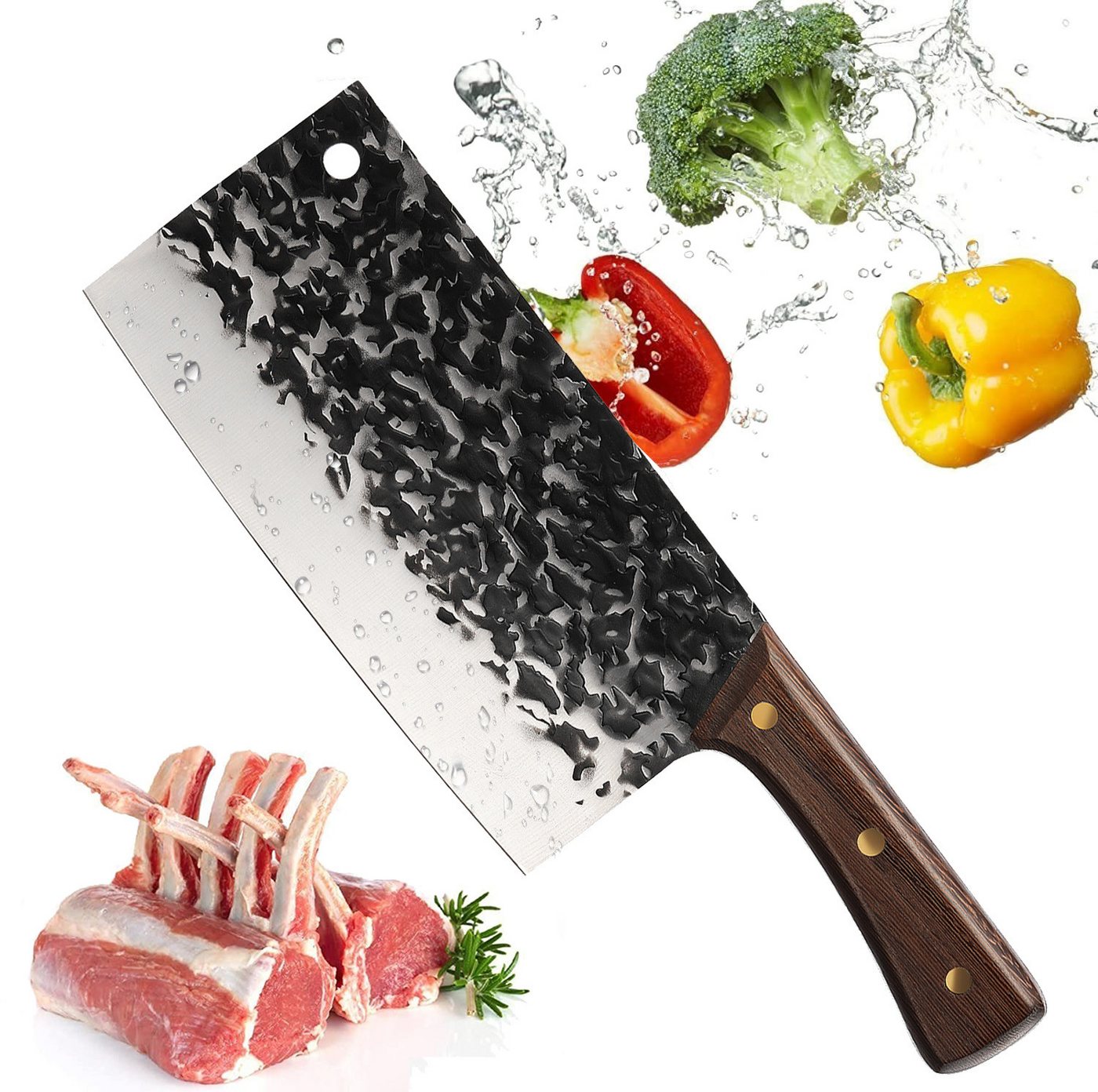 oyajia Hackmesser Kochmesser, Klingenlänge 20cm Hack Edelstahl Antike Schmiedemethode, Küchenmesser mit Messerschärfer für Haus,Küche, Ergonomischem Griff oyajia Hackmesser Kochmesser, Klingenlänge 20cm Hack Edelstahl Antike Schmiedemethode, Küchenmesser mit Messerschärfer für Haus,Küche, Ergonomischem Griff von oyajia