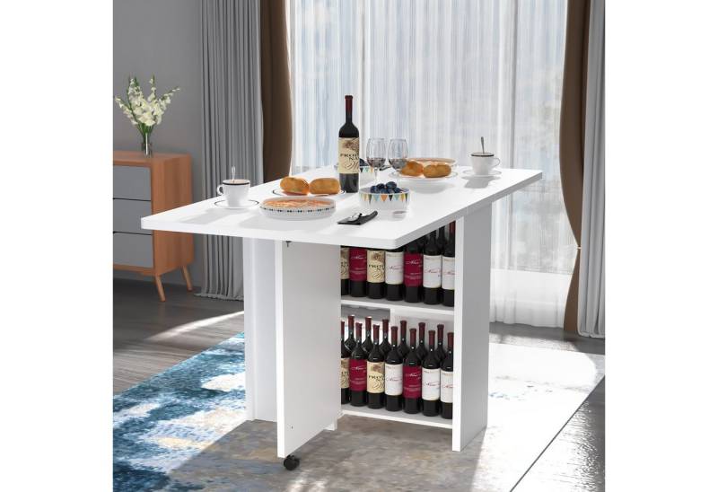 oyajia Klapptisch Klappbarer Esstisch mit 2 Rollen und klappbarer Tischplatte (Moderner Klapptisch, leicht verschiebbar & flexibel), Mobiler Klapptisch, mit 2 Ablagen,140 x 75 x 74.2 cm, Küchentisch von oyajia