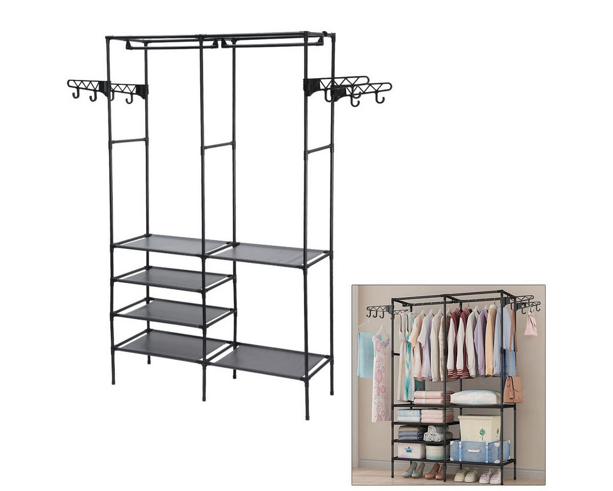 LETGOSPT Kleiderständer Metall Garderobenständer, Kleiderschrank offen, bis 60 kg belastbar, 107*35*173cm, mit 2 Kleiderstangen, 6 Ablagen, höhenverstellbare von LETGOSPT