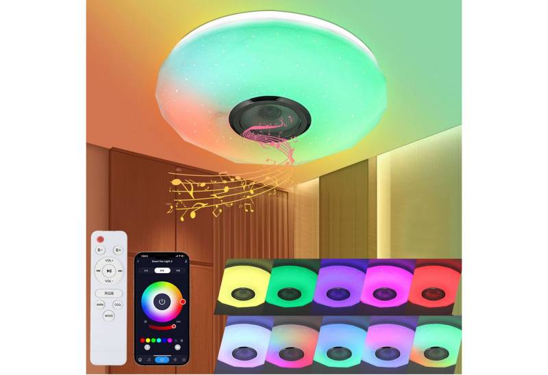 oyajia LED Deckenleuchte 30W LED Deckenlampe mit Bluetooth Lautsprecher, Sternenhimmel-Effekt, LED fest integriert, RGB, Dimmbar mit Fernbedienung APP Steuerung, für Schlafzimmer Bad Küche von oyajia
