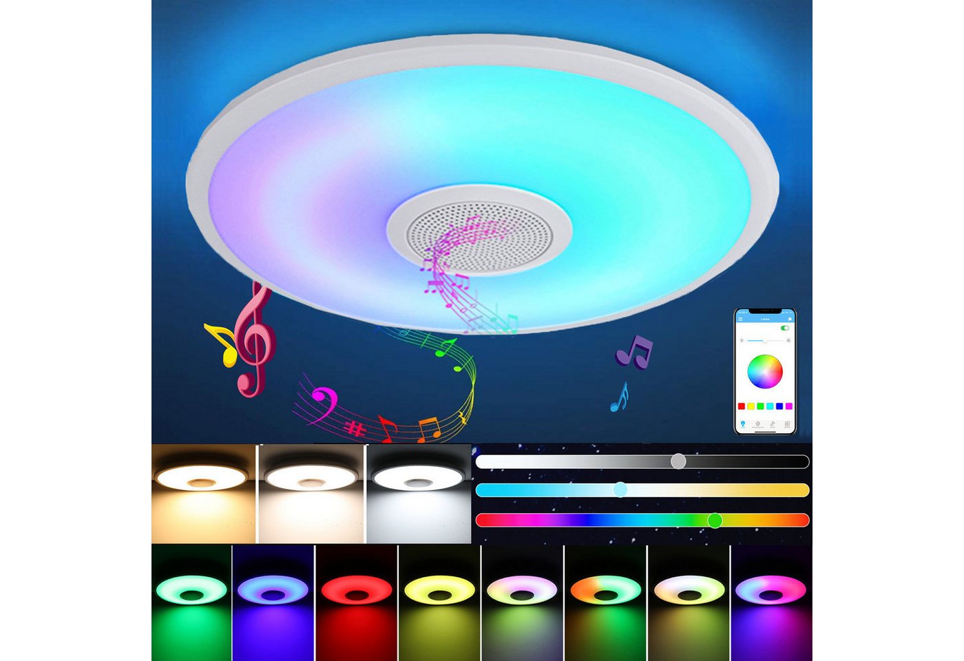 oyajia LED Deckenleuchte 30W Musik RGB Deckenleuchte, Streaming Licht Wohnzimmerlampe 256 Farbe, LED fest integriert, RGB, Bluetooth Lautsprecher, Dimmbar mit Fernbedienung oder APP Steuerung oyajia LED Deckenleuchte 30W Musik RGB Deckenleuchte, Streaming Licht Wohnzimmerlampe 256 Farbe, LED fest integriert, RGB, Bluetooth Lautsprecher, Dimmbar mit Fernbedienung oder APP Steuerung von oyajia