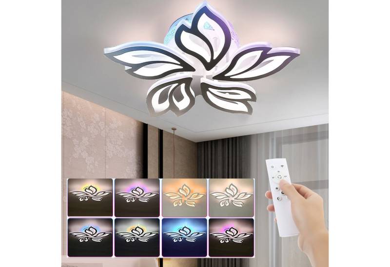 oyajia LED Deckenleuchte 54W Deckenleuchte mit RGB Farbwechsel Lamp, Dimmbar mit Fernbedienung, LED fest integriert, Kaltweiß/Naturweiß/Warmweiß+RGB Hintergrundbeleuchtung Farbwechsel, Modern Blumenform Deckenlampe für Schlafzimmer Kinderzimmer Wohnzimmer von oyajia