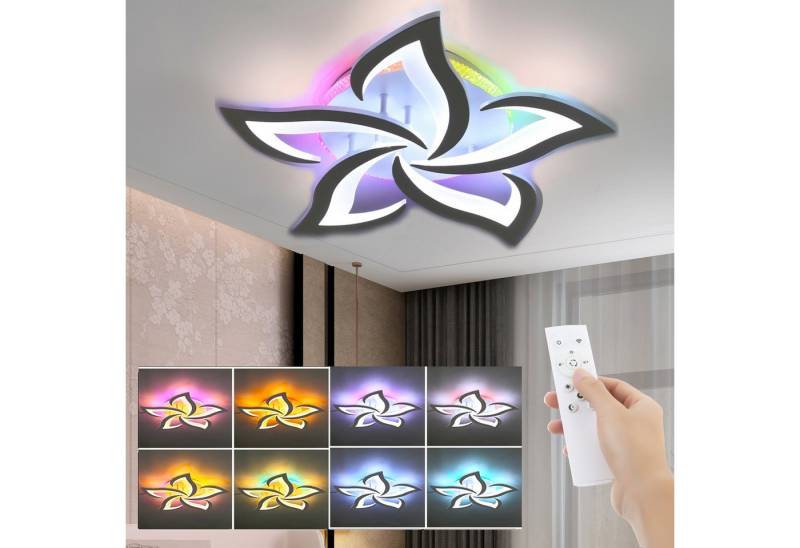 oyajia LED Deckenleuchte 54W Deckenleuchte mit RGB Farbwechsel Lamp, Dimmbar mit Fernbedienung, LED fest integriert, Kaltweiß/Naturweiß/Warmweiß+RGB Hintergrundbeleuchtung Farbwechsel, Modern Blumenform Deckenlampe für Schlafzimmer Kinderzimmer Wohnzimmer von oyajia