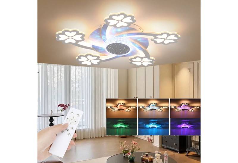 oyajia LED Deckenleuchte 54W Deckenleuchte mit RGB Farbwechsel Lamp, Dimmbar mit Fernbedienung, LED fest integriert, Kaltweiß/Naturweiß/Warmweiß+RGB Hintergrundbeleuchtung Farbwechsel, Modern Blumenform Deckenlampe für Schlafzimmer Kinderzimmer Wohnzimmer von oyajia