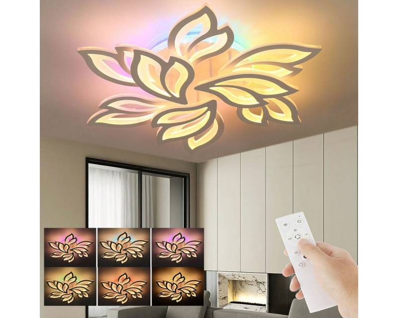 oyajia LED Deckenleuchte 54W Deckenleuchte mit RGB Farbwechsel Lamp, Dimmbar mit Fernbedienung, LED fest integriert, Kaltweiß/Naturweiß/Warmweiß+RGB Hintergrundbeleuchtung Farbwechsel, Modern Blumenform Deckenlampe für Schlafzimmer Kinderzimmer Wohnzimmer von oyajia
