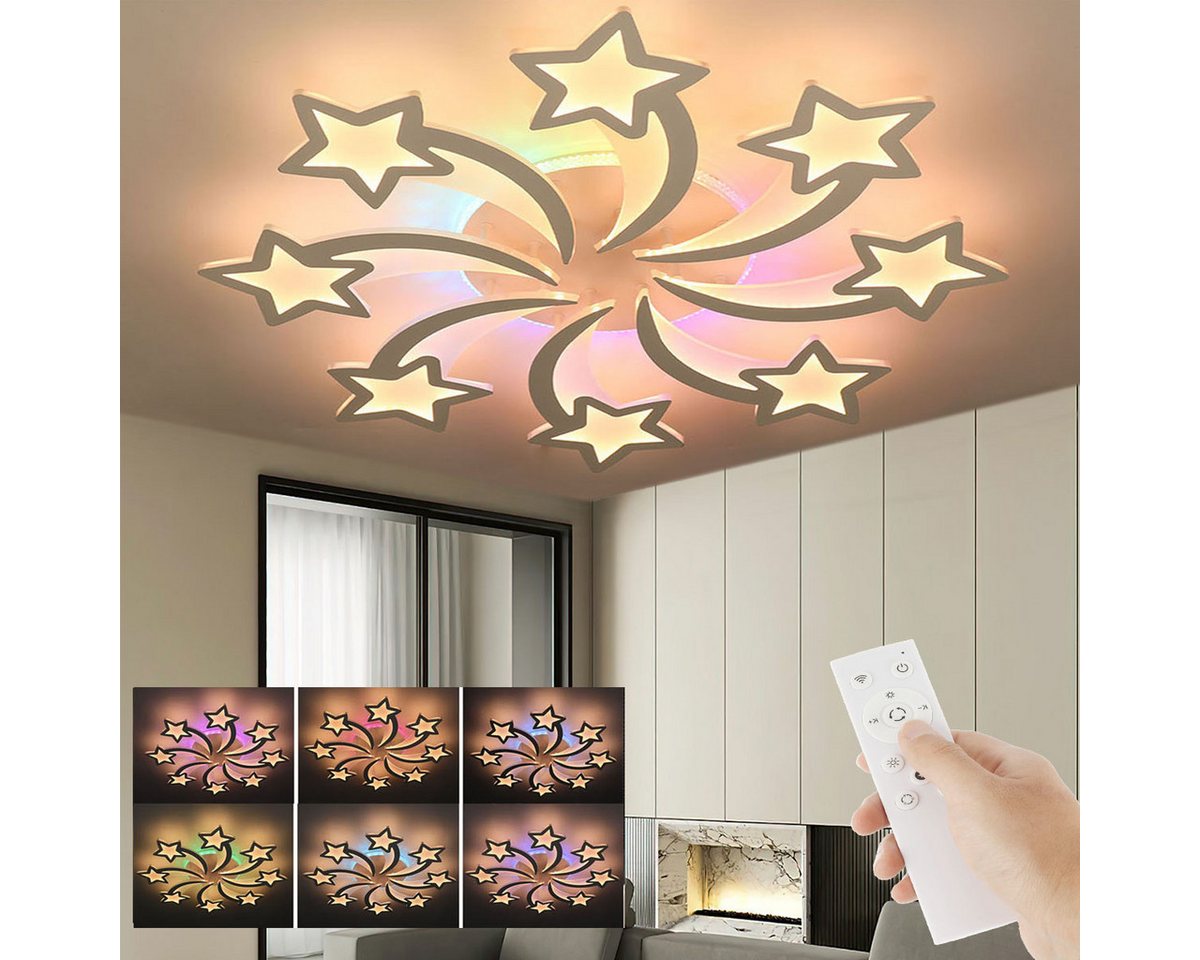 oyajia LED Deckenleuchte 54W Deckenleuchte mit RGB Farbwechsel Lamp, Dimmbar mit Fernbedienung, LED fest integriert, Kaltweiß/Naturweiß/Warmweiß+RGB Hintergrundbeleuchtung Farbwechsel, Modern Blumenform Deckenlampe für Schlafzimmer Kinderzimmer Wohnzimmer von oyajia