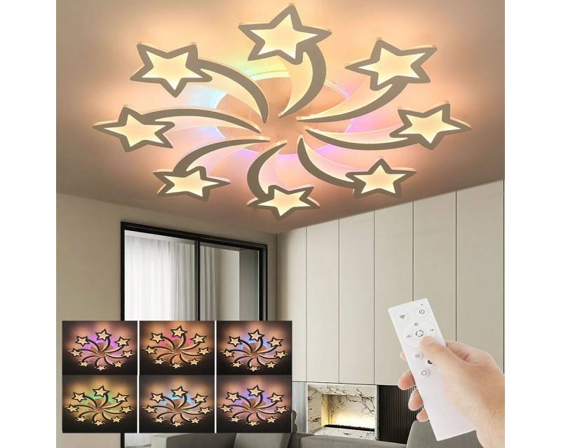 oyajia LED Deckenleuchte 54W Deckenleuchte mit RGB Farbwechsel Lamp, Dimmbar mit Fernbedienung, LED fest integriert, Kaltweiß/Naturweiß/Warmweiß+RGB Hintergrundbeleuchtung Farbwechsel, Modern Blumenform Deckenlampe für Schlafzimmer Kinderzimmer Wohnzimmer von oyajia