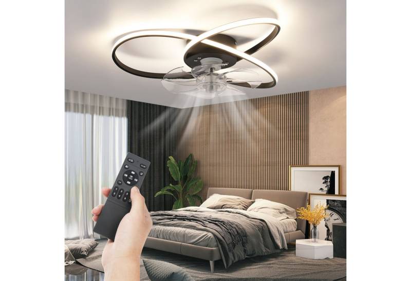oyajia LED Deckenleuchte 60W Blumen LED Deckenlampe mit Ventilator, Leise Deckenventilator, LED fest integriert, Warmweiß, Naturweiß, Kaltweiß, Dimmfunktion mit Fernbedienung, 6 windigkeiten Schlafzimmer Ventilator von oyajia