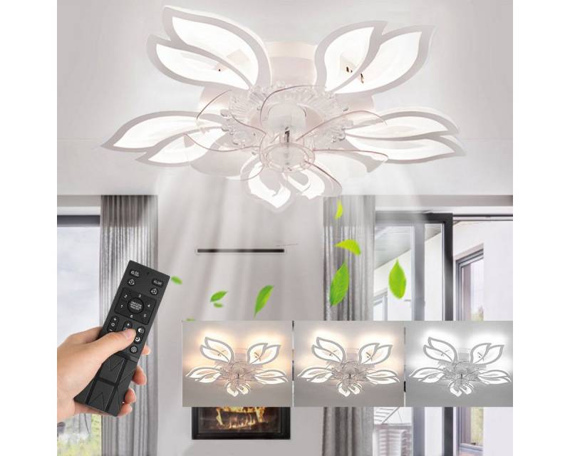 oyajia LED Deckenleuchte 60W Moderne LED-Deckenleuchte mit Lüfter, LED Deckenventilator, LED fest integriert, Kaltweiß/Naturweiß/Warmweiß, 3-Farbwechsel und 3 Geschwindigkeiten,Regelung der Innentemperatur von oyajia
