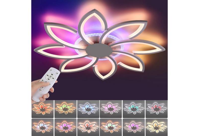 oyajia LED Deckenleuchte 89W Deckenleuchte mit RGB Farbwechsel Lamp, Dimmbar mit Fernbedienung, LED fest integriert, Kaltweiß/Naturweiß/Warmweiß+RGB Hintergrundbeleuchtung, Modern Blumenform Deckenlampe für Schlafzimmer Kinderzimmer Wohnzimmer von oyajia