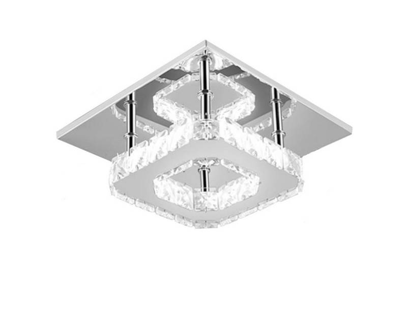 LETGOSPT LED Deckenleuchte Moderne K9 Kristall LED Deckenlampe, 12W Mini Kronleuchter 20x20x9cm, LED fest integriert, Kaltweiß, Luxus Kristall Leuchte, Unterputz Lamp Deckenlampe Flur Beleuchtung von LETGOSPT
