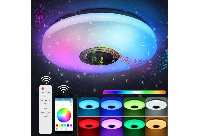 oyajia LED Deckenleuchte Super Hell Deckenlampe 60W, Symphony Lampe mit Bluetooth Lautsprecher, Bluetooth Lautsprecher, LED fest integriert, RGB Farbwechsel (3000~6500K), Dimmbar mit APP-Steuerung, für Wohnzimmer Party Küche Bar von oyajia