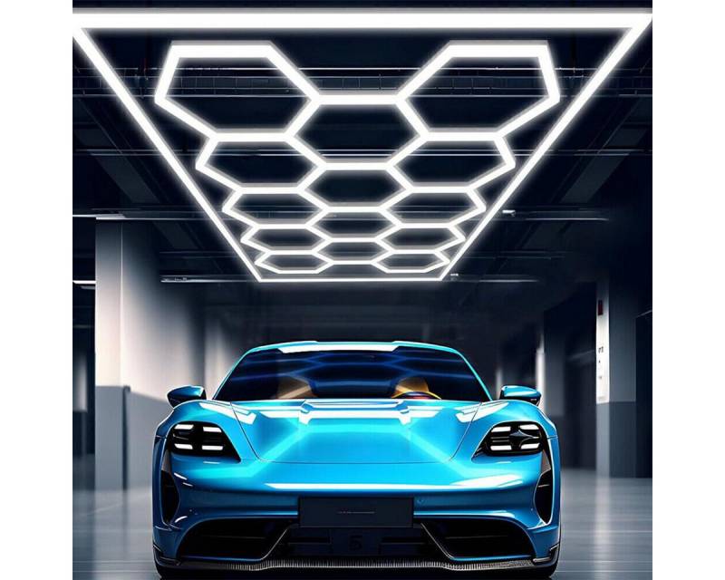 oyajia LED Dekolicht 14er-Pack Hexagon LED Deckenleuchte Werkstatt Garage Waben Beleuchtung, 680W, LED fest integriert, ‎Kaltweiß, Sechseckige LED-Leuchte für Garage, Studio, Lager, Auto-Detailing-Shop von oyajia