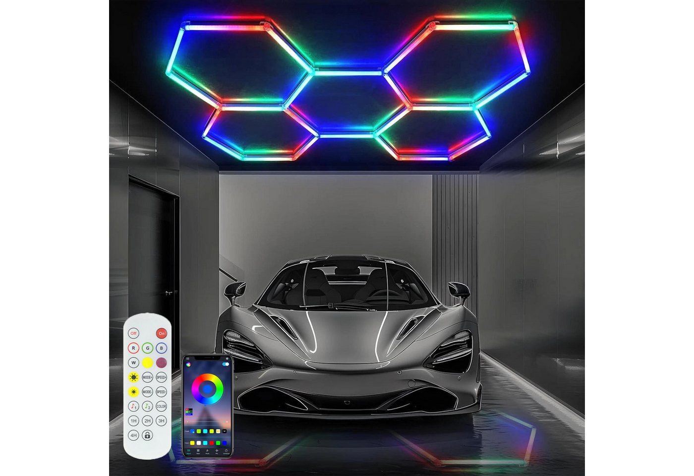 oyajia LED Dekolicht 5er-Pack Hexagon LED Garagenleuchte, 200W 30000lm Wabenlicht RGB, LED fest integriert, RGB, Ideal für Garage Friseursalons Fitnessstudio Friseur Gamerbeleuchtung oyajia LED Dekolicht 5er-Pack Hexagon LED Garagenleuchte, 200W 30000lm Wabenlicht RGB, LED fest integriert, RGB, Ideal für Garage Friseursalons Fitnessstudio Friseur Gamerbeleuchtung von oyajia
