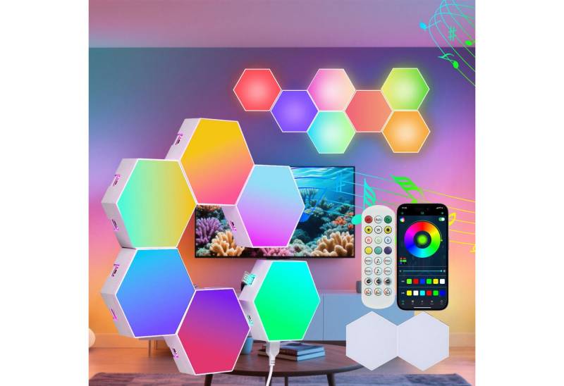 oyajia LED Dekolicht 4/10 x Hexagon LED Panel, RGB-Farbwechsel Smart Wandlampe Gaming, LED fest integriert, RGB, Musiksynchronisations, intelligente modulare Lampe Game-Raumdekoration von oyajia