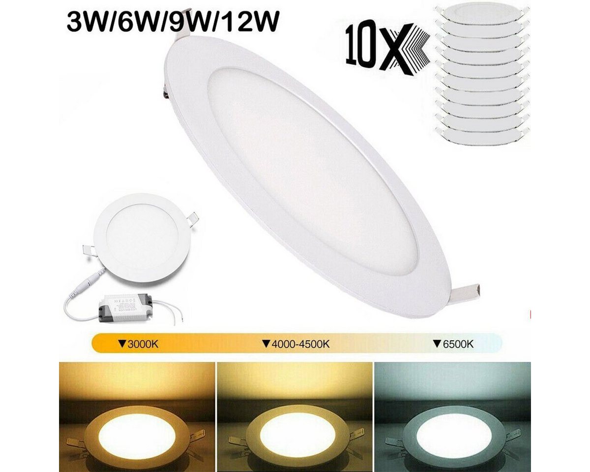 oyajia LED Einbaustrahler 10er Set Ultra Flach Bad Spots Lampe Deckenspots 30mm, 3W-12W, 12W Einbaustrahler Ø 170mm, LED fest integriert, Deckenspot für Wohnzimmer, Schlafzimmer und Küche von oyajia