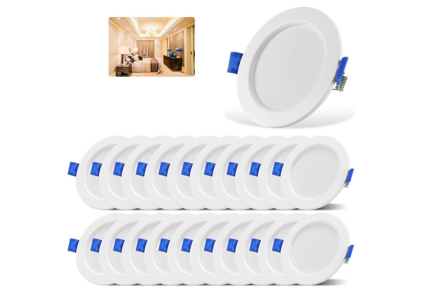 oyajia LED Einbaustrahler 20er Set LED Spot 230V, 5W 500LM IP44 LED Einbauleuchten 3000K 6500K, LED fest integriert, Ultraflach Deckenstrahler Led Spot,für Bad Küche Wohnzimmer Flur von oyajia