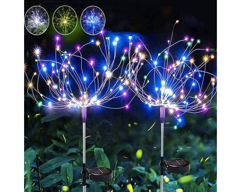 oyajia LED Solarleuchte 1/2/4x 120 LEDs Solarlampe Feuerwerk Lichter, 2 Modi LED Lichterkette, LED fest integriert, bunt, IP65 Wasserdicht Solar-Gartenleuchten, Weg Rasen Garten Dekor Lampe von oyajia