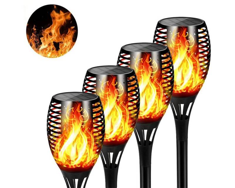 oyajia LED Solarleuchte 2/4/6 x Solar Flammen Lampe 33 LEDs Flammenlicht Solar LED-Fackeln, LED fest integriert, Warmes Licht, IP65 Wasserdicht, Automatisch Ein/Aus LED-Gartenlampe, Solarleuchte von oyajia