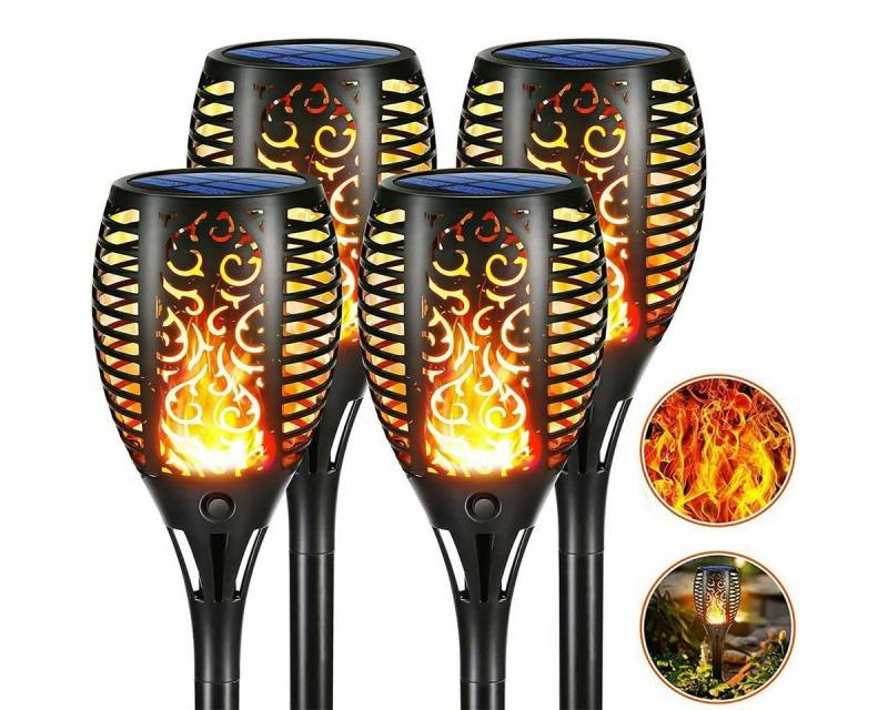 oyajia LED Solarleuchte 2/4 Stück 96 LEDs Solarleuchte Fackel Gartenfackeln mit Flammeneffekt, LED fest integriert, Warmweiß, IP65 Wasserdicht Solarlampe für Außen, Gärten, Rasen Beleuchtung von oyajia