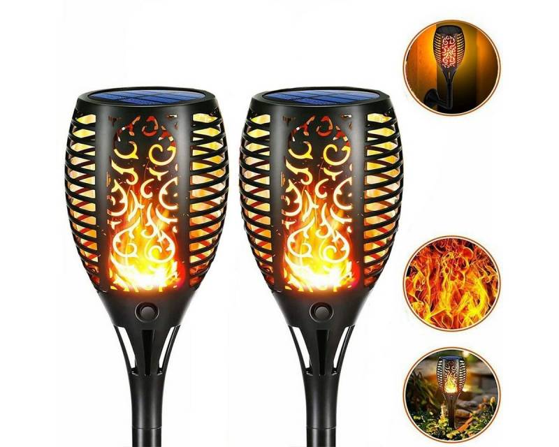 oyajia LED Solarleuchte 2/4 Stück 96 LEDs Solarleuchte Fackel Gartenfackeln mit Flammeneffekt, LED fest integriert, Warmweiß, IP65 Wasserdicht Solarlampe für Außen, Gärten, Rasen Beleuchtung von oyajia
