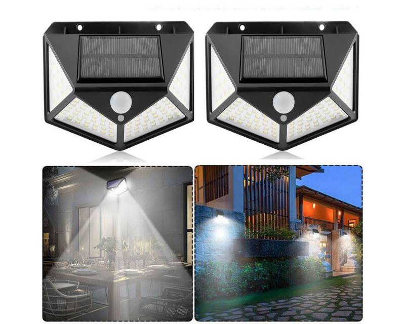 oyajia LED Solarleuchte 2 Stück LED Solarlampe für Außen, Solarleuchte mit Bewegungsmelder, LED fest integriert, 100 LEDs Außen-Wandleuchte Fluter IP65 Außenleuchte Gartenlampe von oyajia
