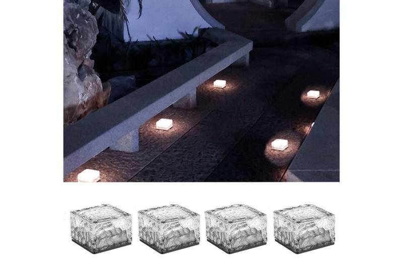 oyajia LED Solarleuchte 4/8 Stück Solarleuchte Glas Eiswürfel Licht Brick, Aussen Boden Lampe, LED fest integriert, Warmweiß, IP65 Wasserdicht LED Gartenleuchten für Weg, Treppe, Terrasse & Deck von oyajia