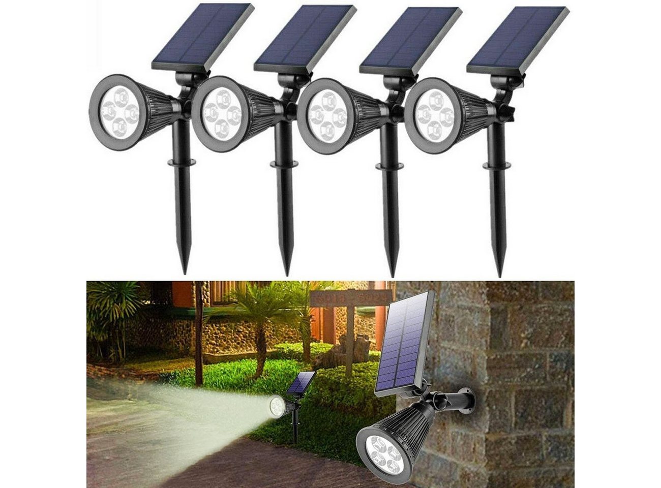 oyajia LED Solarleuchte 4LEDs Solarleuchte Scheinwerfer, Superhelle 200-LM-Landschaftslampen, LED fest integriert, 180 ° -Winkel einstellbar für Terrasse, Baum, Deck, Wand, Poolbereich oyajia LED Solarleuchte 4LEDs Solarleuchte Scheinwerfer, Superhelle 200-LM-Landschaftslampen, LED fest integriert, 180 ° -Winkel einstellbar für Terrasse, Baum, Deck, Wand, Poolbereich von oyajia
