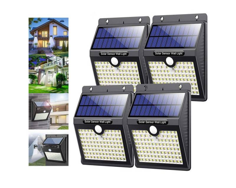 oyajia LED Solarleuchte 4x LED Solarlampe mit Bewegungsmelder Superhelle 6000K, LED fest integriert, Außen Wasserdichte IP65 Solarlampe Sicherheitswandleuchte von oyajia