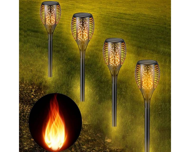 oyajia LED Solarleuchte 4x Solarleuchte LED Garten Beleuchtung Solarlicht Lampe Fackel Leuchte, LED fest integriert, Warmweiß, für Garten, Hof, Balkon, Auffahrt, Weg Dekorieren von oyajia