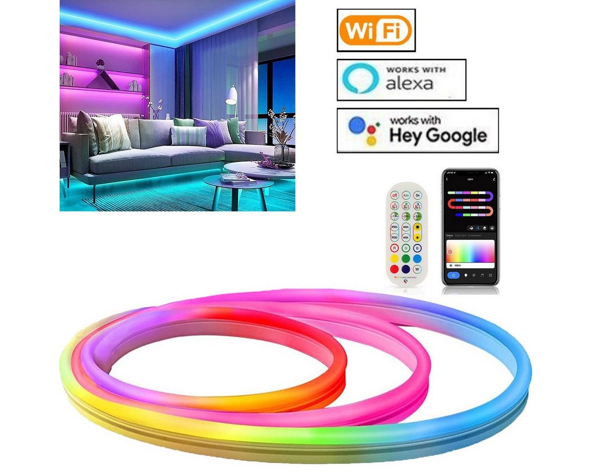 oyajia LED-Streifen Neon LED Strip 3m, RGB Streifen mit WIFI App-Steuerung, DIY-Funktion, LED Lichtband für Wohnzimmer, Wanddeko, mit Alexa und Google Assistant von oyajia