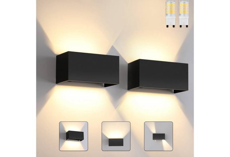 oyajia LED Wandleuchte 12W LED Wandleuchte Innen/Außen, Würfel 20x10x10 CM, Warmweiß 3000K, LED wechselbar, Warmweiß, Auf- und Einstellbarer Lichtstrahl, IP65 Wasserdichte LED Wandlampe von oyajia